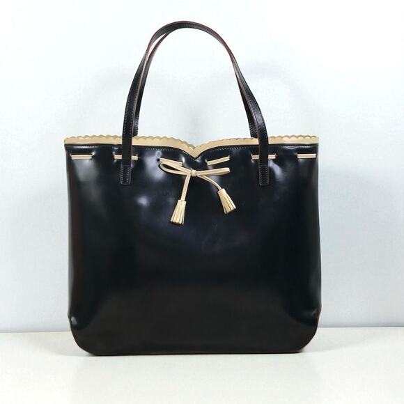 ANYA HINDMARCH Italian Leather Bow Handbag Tote Black Clasic Luxury Designer Y2K - Picture 1 of 13